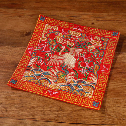 Buddha Stones Crane Phoenix Dragon Kirin Embroidered Cup Mat Pad Tea Cup Coaster Square Kung Fu Tea Mat