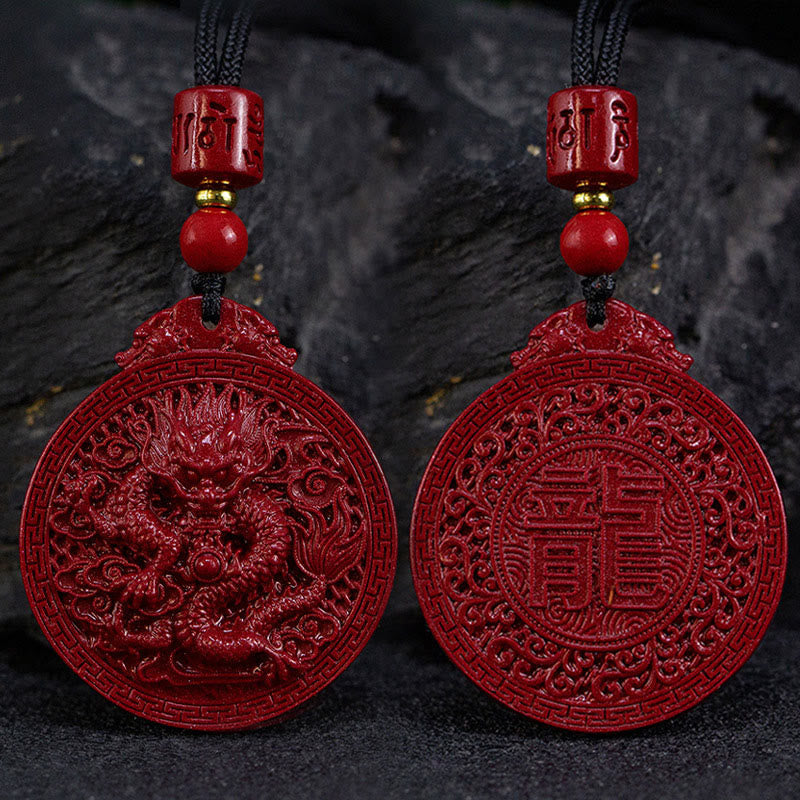 Buddha Stones Year of the Dragon Natural Cinnabar Dragon Protection Necklace Pendant