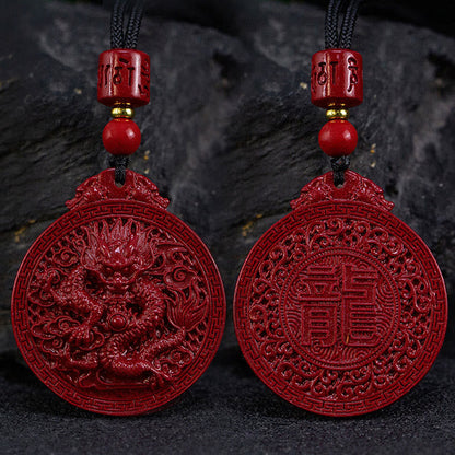 Buddha Stones Year of the Dragon Natural Cinnabar Dragon Protection Necklace Pendant
