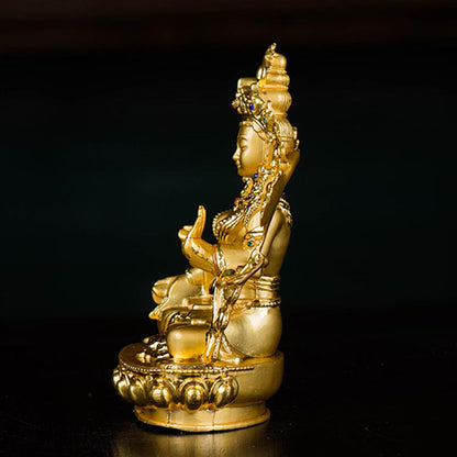 Buddha Stones Bodhisattva White Tara Hope Protection Gold Plated Statue Decoration