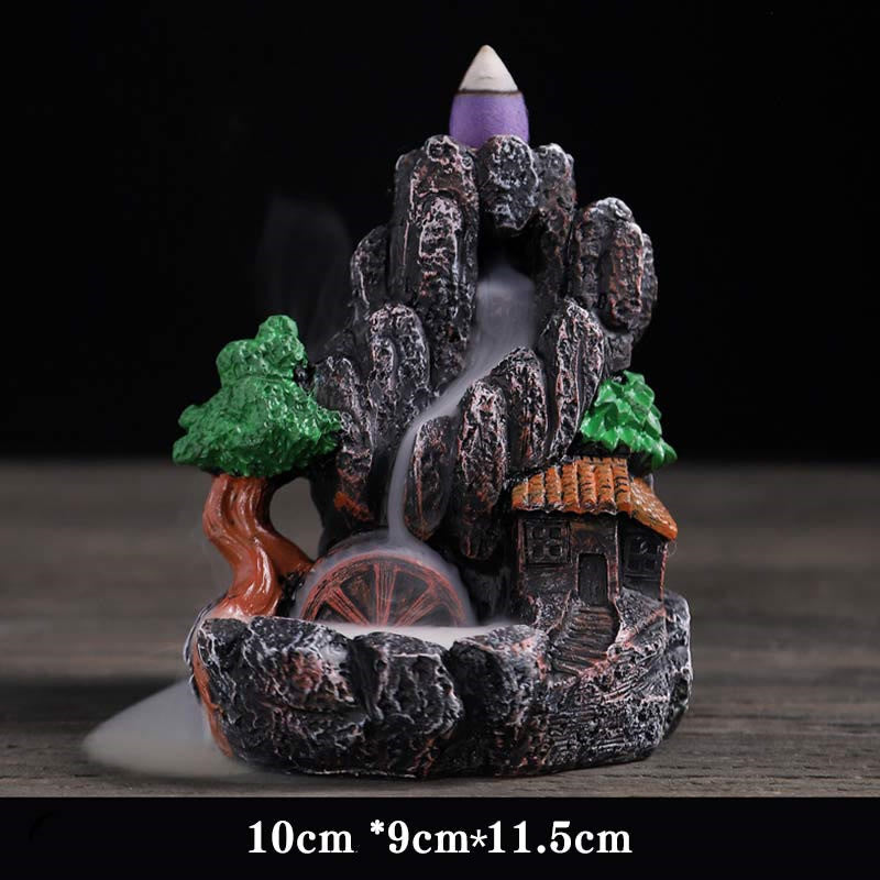 Buddha Stones Mountain Bridges Pattern Meditation Resin Backflow Incense Burner