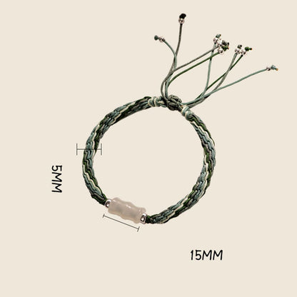 Buddha Stones White Jade Bamboo Reincarnation Knot Wealth Luck Strength String Bracelet