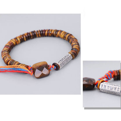 Buddha Stones Tibetan Tiger Eye Om Mani Padme Hum Protection Power Bracelet
