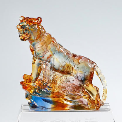 Buddha Stones Handmade Liuli Crystal Tiger Art Piece Protection Home Decoration