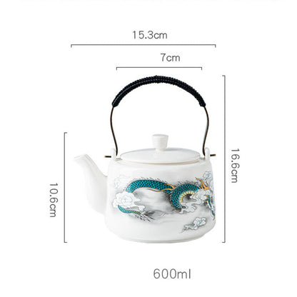 Buddha Stones Vintage Dragon Mountain Fisherman Landscape White Porcelain Ceramic Kung Fu Teapot