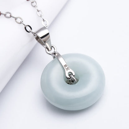 Buddha Stones 925 Sterling Silver Peace Buckle Jade Coin Luck Necklace Pendant