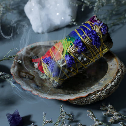 Buddha Stones Colorful Daisy Red Rose Flowers Smudge Stick for Home Cleansing Incense Healing Meditation Smudge Sticks Rituals Set