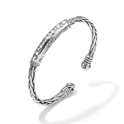 Buddha Stones Tibet Om Mani Padme Hum Engraved Focus Cuff Bracelet Bangle