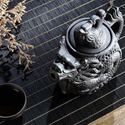 Buddha Stones Vintage Dragon Phoenix Ceramic Teapot