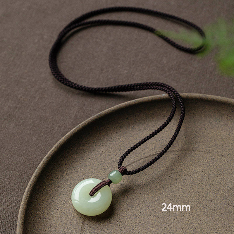Buddha Stones Natural Round Jade Peace Buckle Luck Prosperity Necklace Pendant