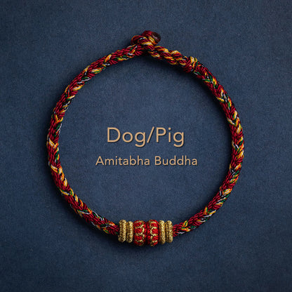 Buddha Stones Tibet Handmade Chinese Zodiac Natal Buddha Luck Strength Braided String Bracelet
