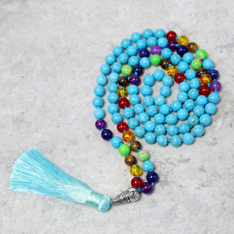 Buddha Stones 108 Mala Turquoise Beads Yoga Meditation Prayer Beads Necklace