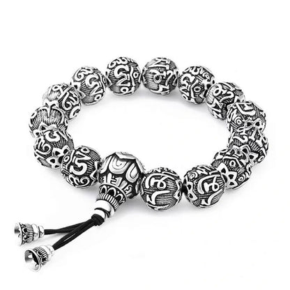 Buddha Stones Tibetan Om Mani Padme Hum Carved Alloy Beads Amulet Bracelet (Extra 35% Off | USE CODE: FS35)