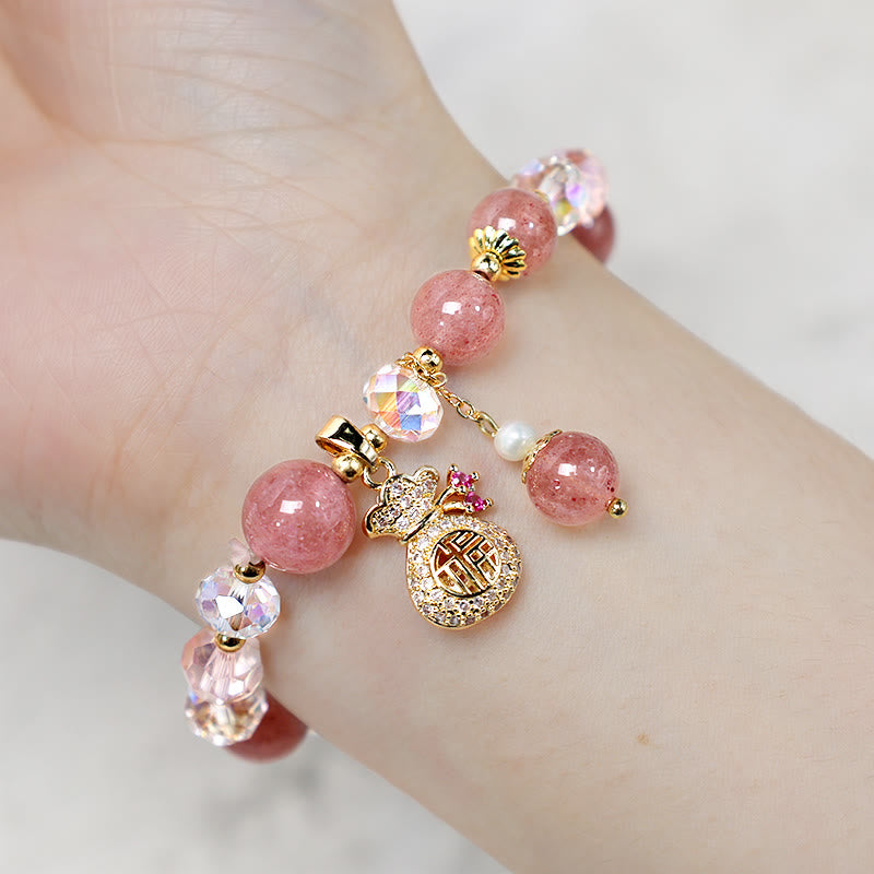 FREE Today: Love Healing Natural Strawberry Quartz Money Bag Charm Positive Bracelet