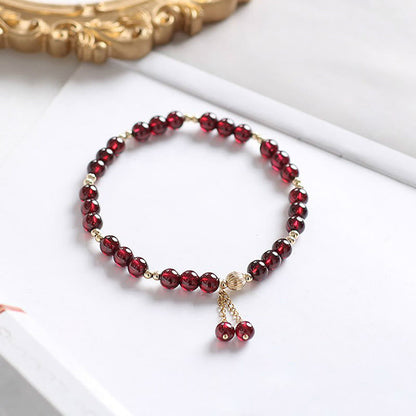 Buddha Stones 14K Gold Plated Alloy Natural Garnet Calm Bracelet