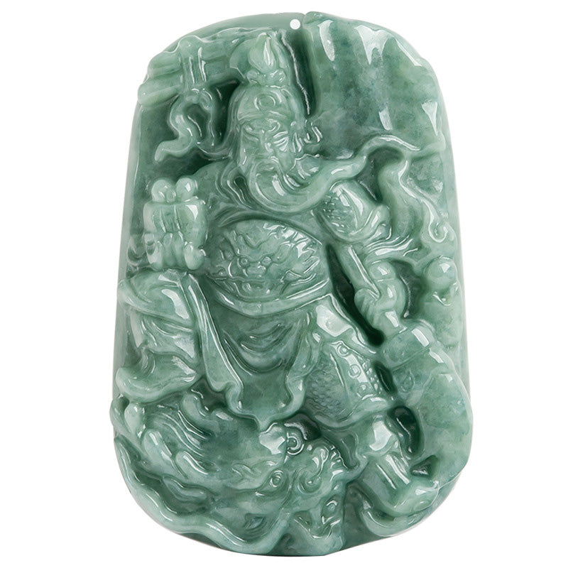 Buddha Stones Natural Jade Guan Gong Amulet Wealth Necklace Pendant