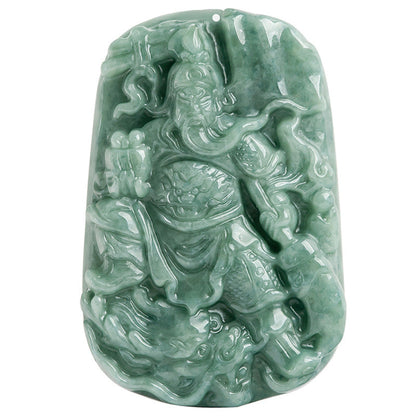 Buddha Stones Natural Jade Guan Gong Amulet Wealth Necklace Pendant