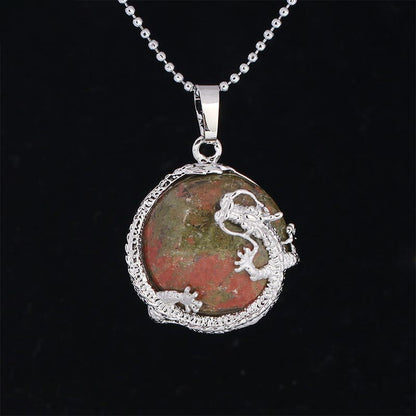 Buddha Stones Chinese Dragon Natural Quartz Crystal Healing Energy Necklace Pendant