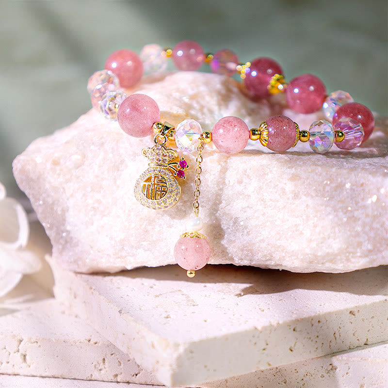 Buddha Stones "Wishing Love and Sweet Blessings"Strawberry Quartz Bracelet Includes Gift Message Card