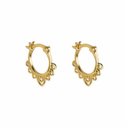 Buddha Stones Round Lotus Flower Pattern Luck Hoop Earrings
