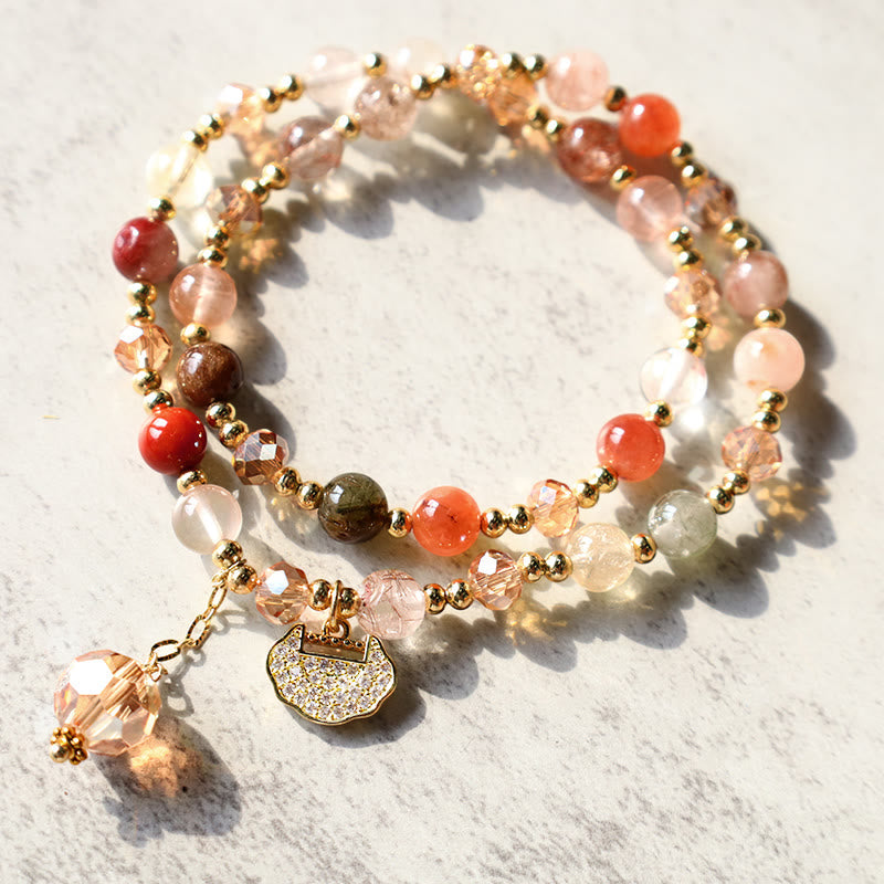 Buddha Stones Colorful Rutilated Quartz Double Wrap Spiritual Growth Bead Bracelet