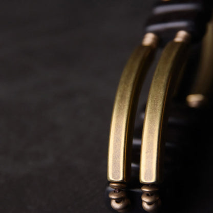 Buddha Stones Tibetan Ebony Wood Brass Copper Balance Double Layer Bracelet