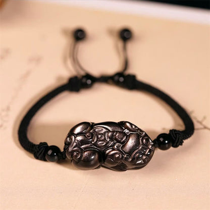 Buddha Stones Natural Obsidian Amethyst Citrine PiXiu Cooper Coin Wealth Bracelet