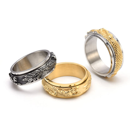 Buddha Stones Dragon Titanium Steel Stimulation Rotatable Ring (Extra 30% Off | USE CODE: FS30)