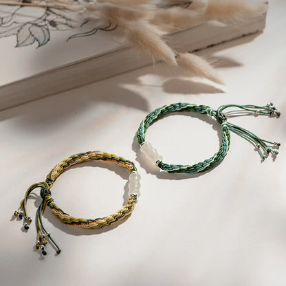 Buddha Stones White Jade Bamboo Reincarnation Knot Wealth Luck Strength String Bracelet