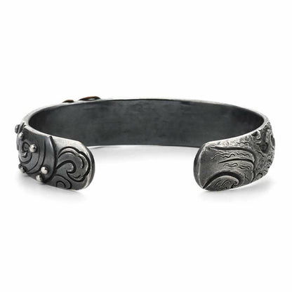 Buddha Stones 999 Sterling Silver 990 Gold Koi Fish Luck Wealth Success Bracelet Bangle