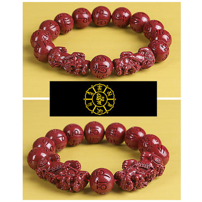 Buddha Stones Natural Double PiXiu Cinnabar Om Mani Padme Hum Wealth Luck Bead Bracelet