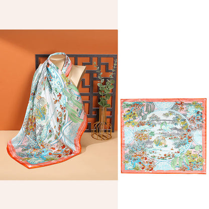 Buddha Stones Pastoral Scene Hot Air Balloon Spring Blossom 100% Mulberry Silk Neck Hair Scarf