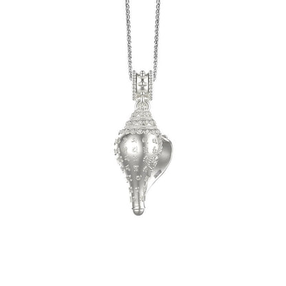 Buddha Stones 999 Sterling Silver Shankha Conch Shell Seashell Lucky Necklace Pendant