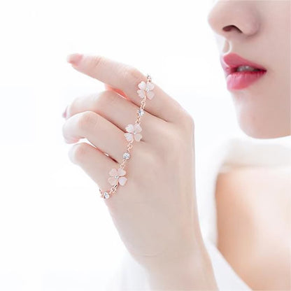Buddha Stones Pink Crystal Four Leaf Clover Love Chain Bracelet