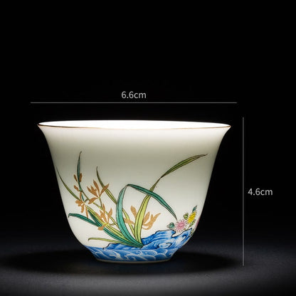 Buddha Stones Colorful Flowers Orchid Sea Waves Blue and White Porcelain Ceramic Teacup Kung Fu Tea Cup