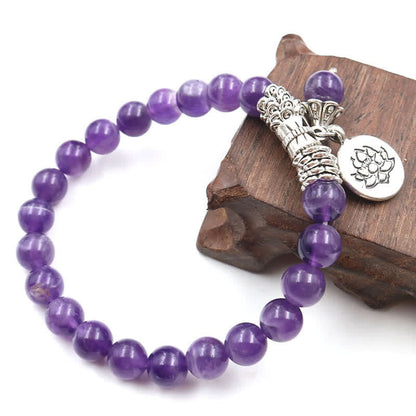 Buddha Stones Amethyst Crystal Lotus Healing Balance Bracelet