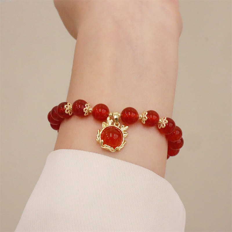 Buddha Stones Year of the Dragon Red Agate Jade Peace Buckle Fu Character Success Bracelet (Extra 30% Off | USE CODE: FS30)