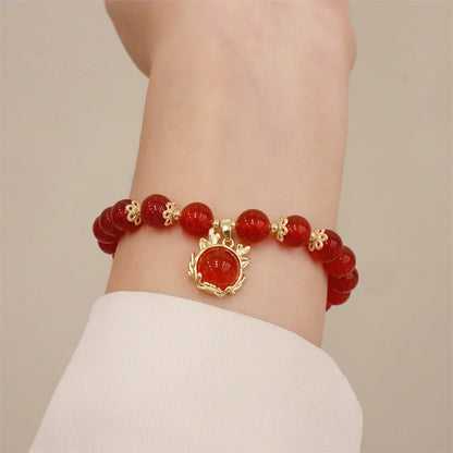 Buddha Stones Year of the Dragon Red Agate Jade Peace Buckle Fu Character Success Bracelet (Extra 30% Off | USE CODE: FS30)