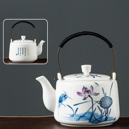 Buddha Stones Vintage Dragon Mountain Fisherman Landscape White Porcelain Ceramic Kung Fu Teapot