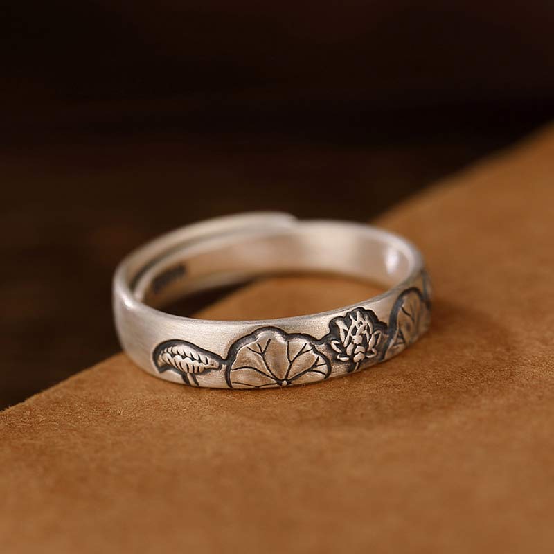 Buddha Stones 999 Sterling Silver Lotus Peony Flower Enlightenment Ring