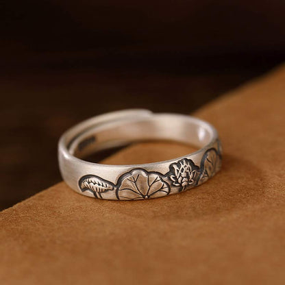 Buddha Stones 999 Sterling Silver Lotus Peony Flower Enlightenment Ring