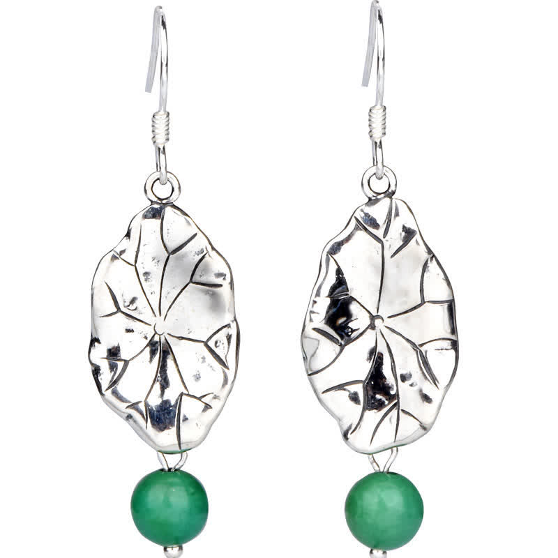 Buddha Stones 925 Sterling Silver Turquoise Lotus Leaf Protection Drop Dangle Earrings