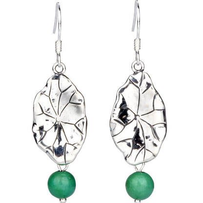 Buddha Stones 925 Sterling Silver Turquoise Lotus Leaf Protection Drop Dangle Earrings