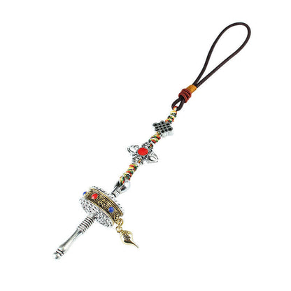 Buddha Stones Tibet Om Mani Padme Hum Prayer Wheel Peace Rotatable Bag Car Hanging Decoration