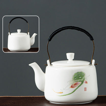 Buddha Stones Vintage Dragon Mountain Fisherman Landscape White Porcelain Ceramic Kung Fu Teapot