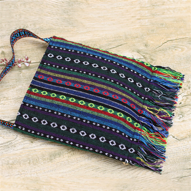 Buddha Stones Tibetan Handmade Embroidered Camellia Canvas Shoulder Bag Crossbody Bag