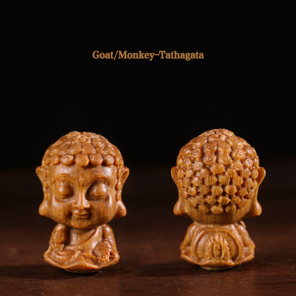 Buddha Stones Chinese Zodiac Natal Buddha Green Sandalwood Lotus Engraved Positive Home Decoration