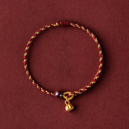 Buddha Stones Handcrafted Red Gold Rope Lotus Peace And Joy Charm Braid Bracelet