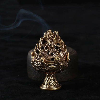 Buddha Stones Tibetan Mini Mountain Pattern Meditation Copper Alloy Incense Burner