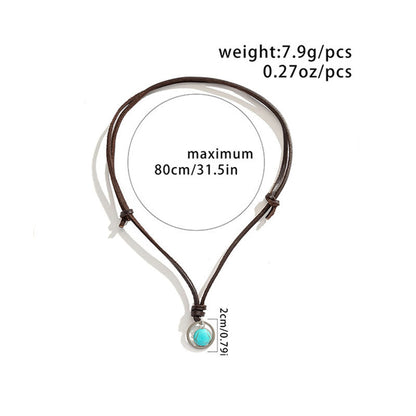 Buddha Stones Round Turquoise Stone Protection Strength Necklace Pendant